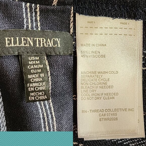 Ellen Tracy Navy Stripe 55% Linen Lightweight Unstructured Blazer - Picture 4 of 4